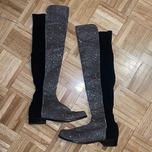 Stuart Weitzman Glitter Black Boots. Size 9.
